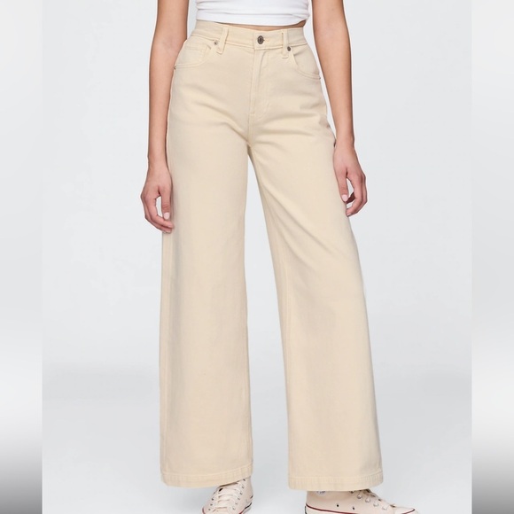 Gap Jeans Women 33 16 R High Rise Stride Wide Leg Cream CL - Picture 1 of 12
